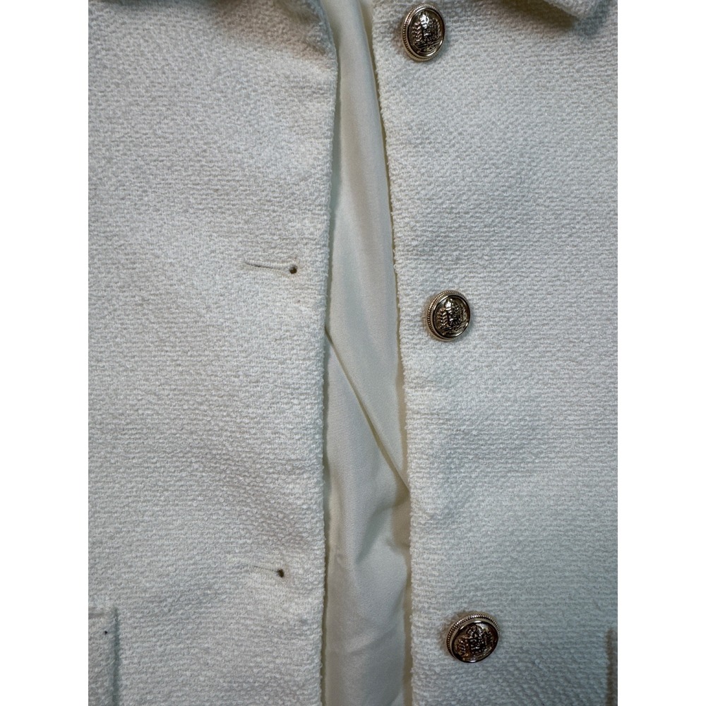 H&M Boucle Jacket Womens Large Cream Excellent Short Sleeve Gold Button Tweed - Picture 4 of 9